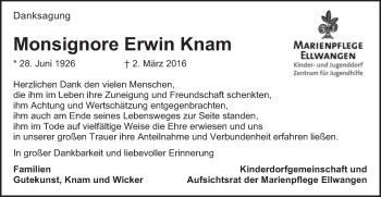 Traueranzeige von Erwin Knam von Schwäbische Post