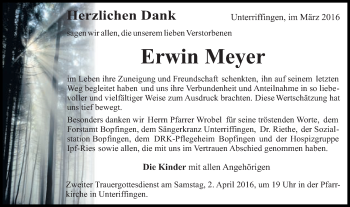 Traueranzeige von Erwin Meyer von Schwäbische Post