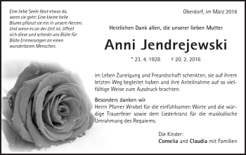 Traueranzeige von Anni Jendrejewski von Bopfinger Stadtanzeiger