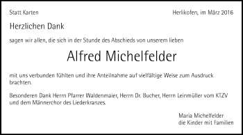 Traueranzeige von Alfred Michelfelder von Gmünder Tagespost