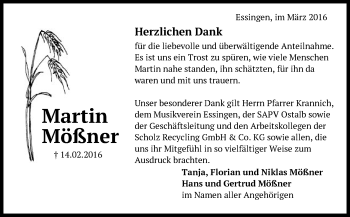 Traueranzeige von Martin Mößner von Schwäbische Post