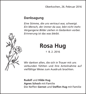 Traueranzeige von Rosa Hug von Amtsblatt_Oko