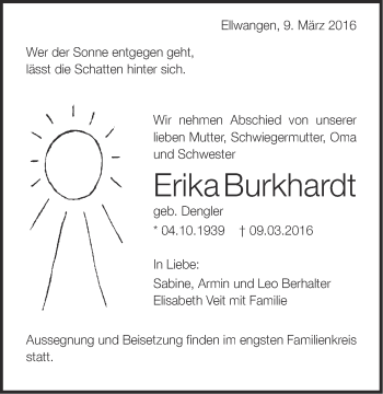 Traueranzeige von Erika Burkhardt von Schwäbische Post