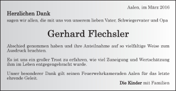 Traueranzeige von Gerhard Flechsler von Schwäbische Post