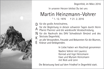 Traueranzeige von Martin Heinzmann-Vohrer von Gmünder Tagespost