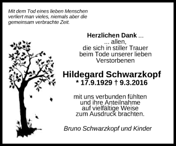 Traueranzeige von Hildegard Schwarzkopf von Gmünder Tagespost