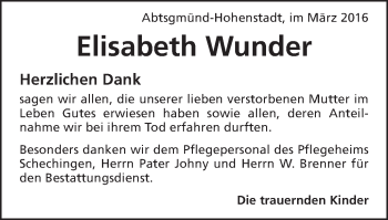 Traueranzeige von Elisabeth Wunder von Schwäbische Post