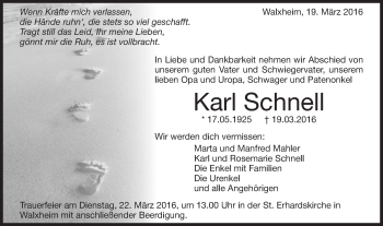 Traueranzeige von Karl Schnell von Schwäbische Post