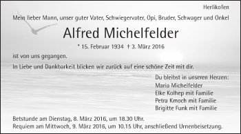 Traueranzeige von Alfred Michelfelder von Gmünder Tagespost