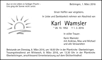 Traueranzeige von Karl Wamsler von Gmünder Tagespost