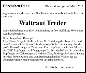 Traueranzeige von Waltraut Treder von Schwäbische Post