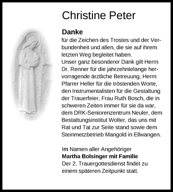 Traueranzeige von Christine Peter von Schwäbische Post