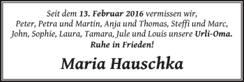Traueranzeige von Maria Hauschka von Schwäbische Post