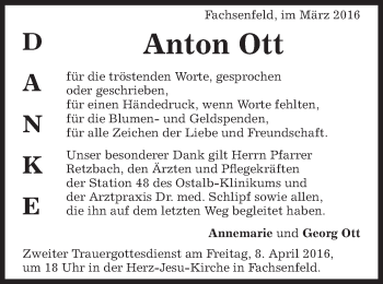 Traueranzeige von Anton Ott von Schwäbische Post