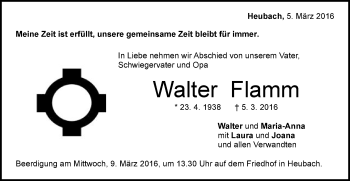 Traueranzeige von Walter Flamm von Gmünder Tagespost