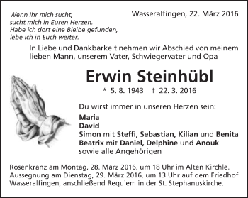Traueranzeige von Erwin Steinhübl von Schwäbische Post
