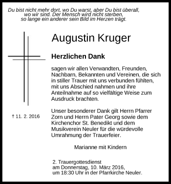 Traueranzeige von Augustin Kruger von Schwäbische Post