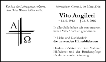 Traueranzeige von Vito Angileri von Gmünder Tagespost
