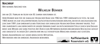 Traueranzeige von Wilhelm Bühner von Gmünder Tagespost