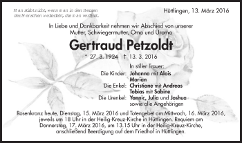 Traueranzeige von Gertraud Petzoldt von Schwäbische Post