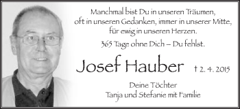 Traueranzeige von Josef Hauber von Schwäbische Post