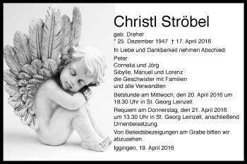 Traueranzeige von Christl Ströbel von Gmünder Tagespost