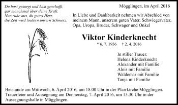 Traueranzeige von Viktor Kinderknecht von Gmünder Tagespost