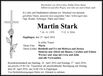 Traueranzeige von Martin Stark von Schwäbische Post