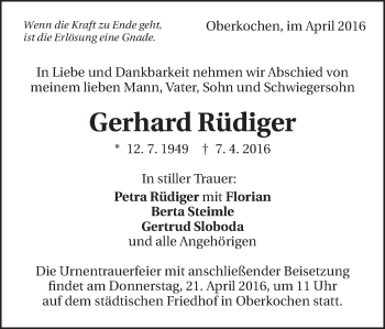 Traueranzeige von Gerhard Rüdiger von Amtsblatt_Oko
