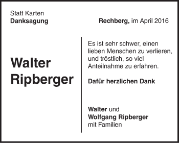 Traueranzeige von Walter Ripberger von Gmünder Tagespost