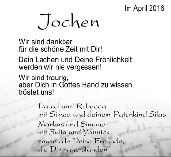 Traueranzeige von Jochen Molt von Gmünder Tagespost