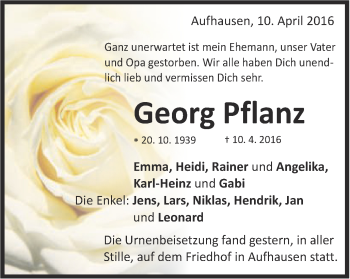 Traueranzeige von Georg Pflanz von Schwäbische Post