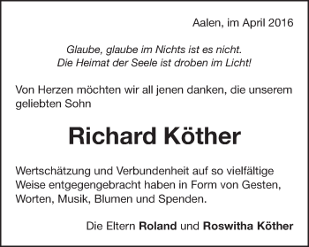 Traueranzeige von Richard Köther von Schwäbische Post