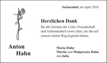 Traueranzeige von Anton Hahn von Gmünder Tagespost