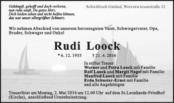 Traueranzeige von Rudi Loock von Gmünder Tagespost