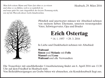 Traueranzeige von Erich Ostertag von Schwäbische Post