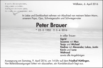 Traueranzeige von Peter Brauer von Schwäbische Post