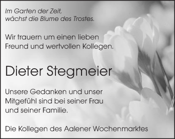 Traueranzeige von Dieter Stegmeier von Schwäbische Post