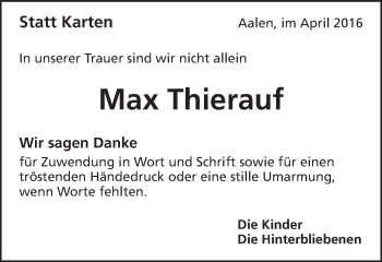 Traueranzeige von Max Thierauf von Schwäbische Post
