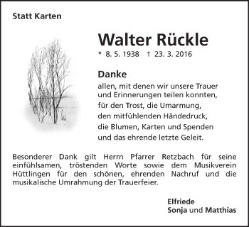 Traueranzeige von Walter Rückle von Schwäbische Post
