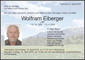 Traueranzeige von Wolfram Eiberger von OstalbTrauer