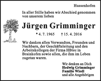 Traueranzeige von Jürgen Grimminger von Gmünder Tagespost