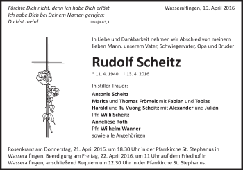 Traueranzeige von Rudolf Scheitz von Schwäbische Post