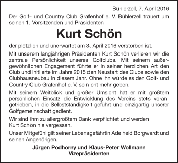 Traueranzeige von Kurt Schön von Schwäbische Post