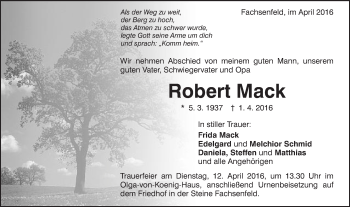 Traueranzeige von Robert Mack von Schwäbische Post