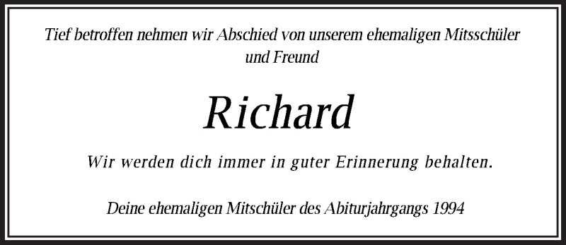  Traueranzeige für Richard Köther vom 11.04.2016 aus Schwäbische Post