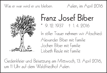 Traueranzeige von Franz Josef Biber von OstalbTrauer