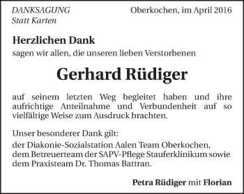 Traueranzeige von Gerhard Rüdiger von Amtsblatt_Oko