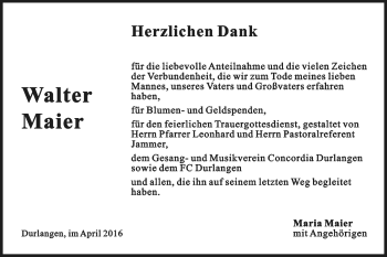 Traueranzeige von Walter Maier von Gmünder Tagespost