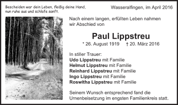 Traueranzeige von Paul Lippstreu von Schwäbische Post